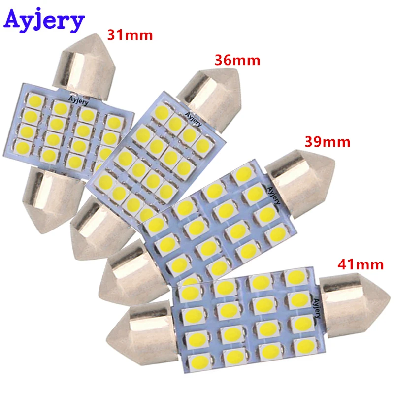 AYJERY 400pcs 12V C5W 31mm 36mm 39mm 41mm Festoon 16 SMD 1210 3528 Led Interior Reading Lights White Car Festoon Dome Lights
AYJERY 400pcs 12V C5W 31mm 36mm 39mm 41mm Festoon 16 SMD 1210 3528 Led Interior Reading Lights White Car Festoon Dome Lights