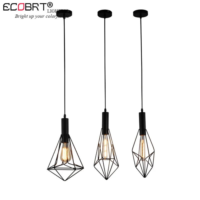 ECOBRT Retro Black indoor LED pendant light Vintage iron cage lampshade warehouse Style lighting fixtures/E27 Bulb 100-240V AC | Лампы и