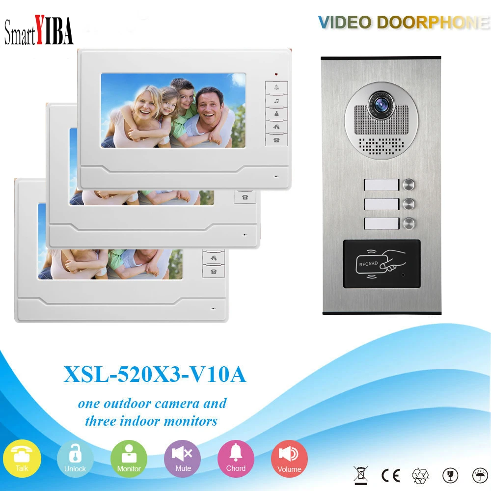 

SmartYIBA доступа RFID Управление Камера внутренней проводной 7 "дюймовый монитор видео-телефон двери внутренной связи дверной звонок Системы на 3...