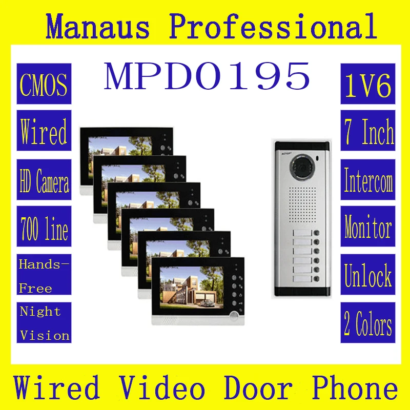 High Quality Smart Home 1V6 Intercom System One to Six Video Doorbell 7 Inch Display 6 IR Lamps Cable Visible Interphone D195b
High Quality Smart Home 1V6 Intercom System One to Six Video Doorbell 7 Inch Display 6 IR Lamps Cable Visible Interphone D195b