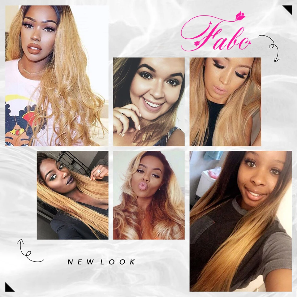 FABC Hair Brazilian Weave Bundles 1b/4/27# Color Honey Blonde Ombre Straight Human 1/3/4 Deals Non Remy | Шиньоны и парики