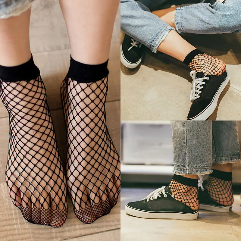 Hirigin женские ажурные сетчатые носки с оборками черные белые цвета кружевные
