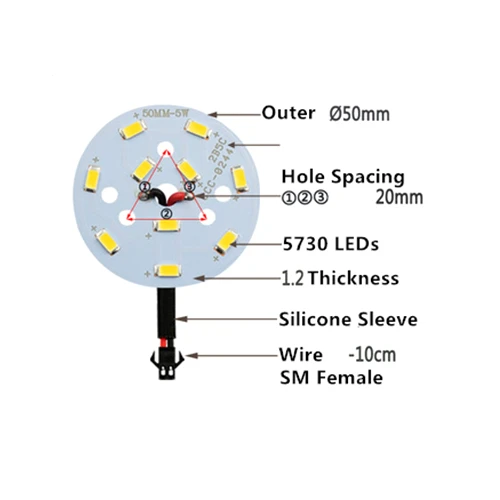 5Pcs SMD 5730 5W 50mm White Light LED Lighting Board Pannel Source Beads Aluminum Plate Base With SM Female Plug
5Pcs SMD 5730 5W 50mm White Light LED Lighting Board Pannel Source Beads Aluminum Plate Base With SM Female Plug