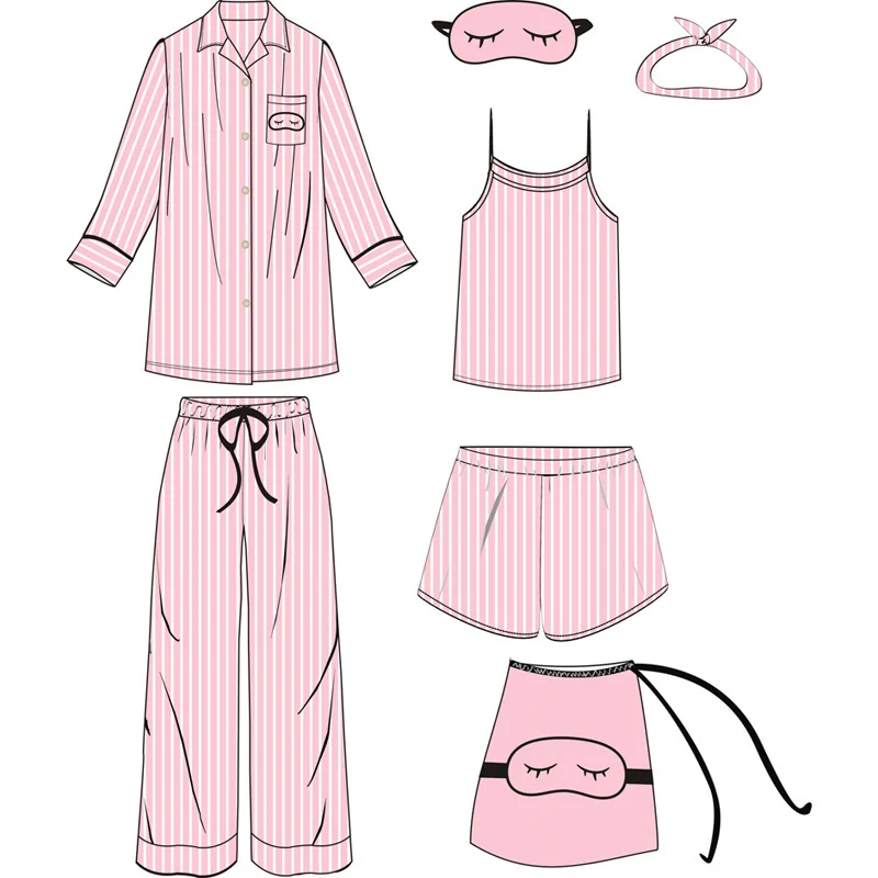 Hot 7-piece Pajamas Women's Summer Striped Thin Imitation Silk Casual Sweet Home Pijama Suit Sexy Silk Set Long Sleeve Pyjamas
Hot 7-piece Pajamas Women's Summer Striped Thin Imitation Silk Casual Sweet Home Pijama Suit Sexy Silk Set Long Sleeve Pyjamas