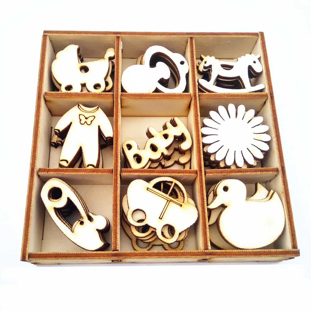 Коробка из 45 различных деревянных мини-форм для детей украшения детского душа