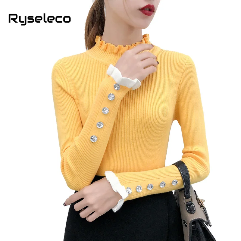 2018 Fall Winter Pullover Crystal Beading Flare Sleeve Sweater Knit Jumper Women Sexy Elastic Ruffles Basic Female knitted Tops
2018 Fall Winter Pullover Crystal Beading Flare Sleeve Sweater Knit Jumper Women Sexy Elastic Ruffles Basic Female knitted Tops
