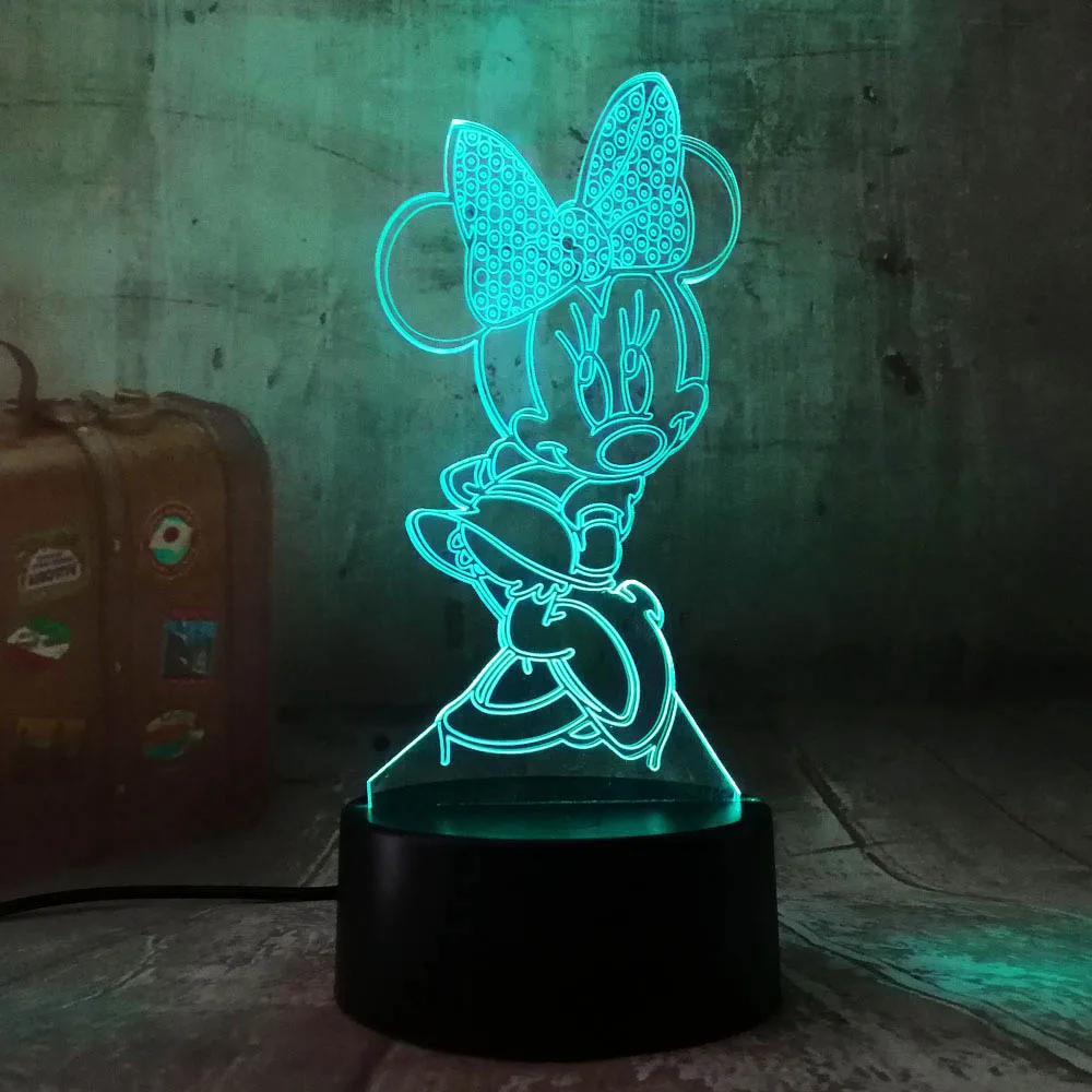 3D мультфильм Минни Маус светодиодный RGB ночник 7 цветов изменение Настольная USB