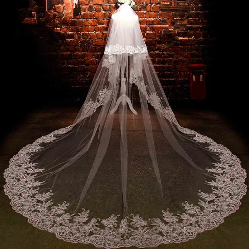 Real Image 3M Two Layers New White/Ivory Lace Appliques Edge Cathedral Long Wedding Veils With Comb Custom Made Bridal Veil
Real Image 3M Two Layers New White/Ivory Lace Appliques Edge Cathedral Long Wedding Veils With Comb Custom Made Bridal Veil