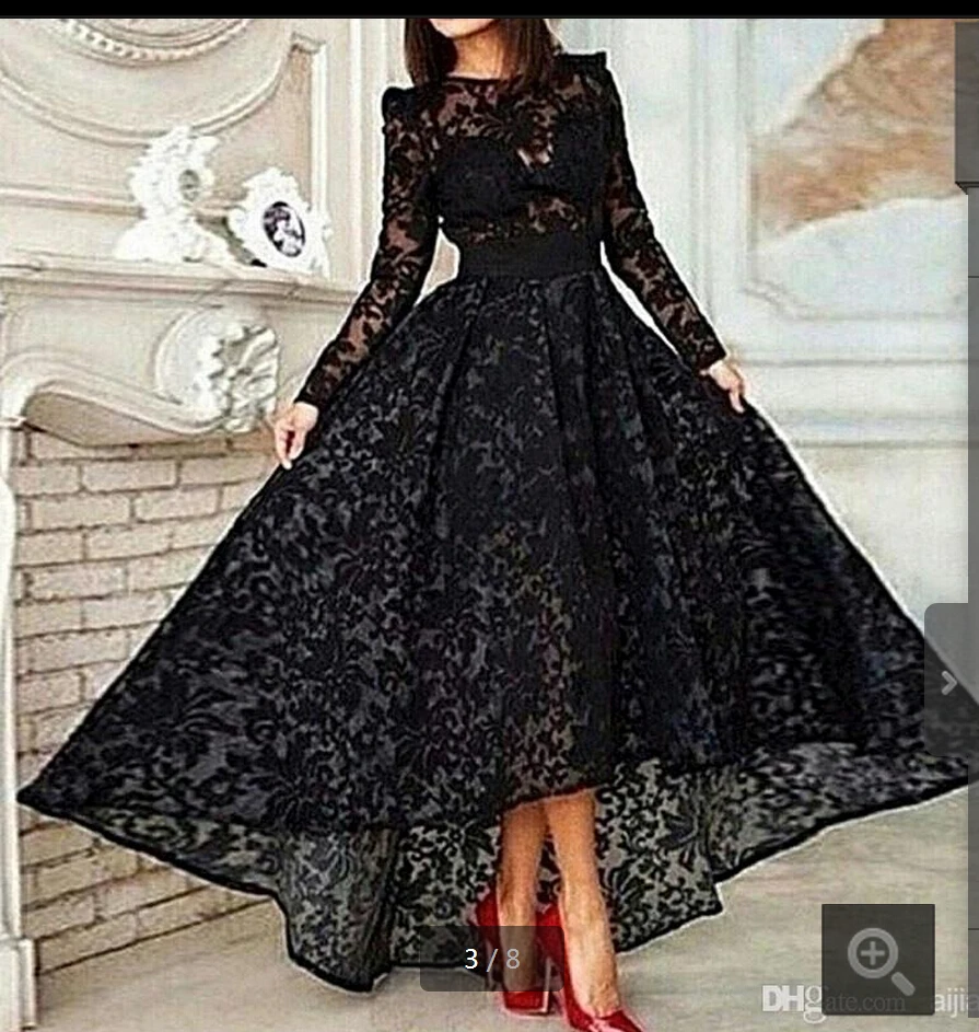 Vestido 2018 Black lace Long A Line Elegant Prom Crew Neck Long Sleeve Lace Hi Lo Evening Gown mother of the bride dresses
Vestido 2018 Black lace Long A Line Elegant Prom Crew Neck Long Sleeve Lace Hi Lo Evening Gown mother of the bride dresses
