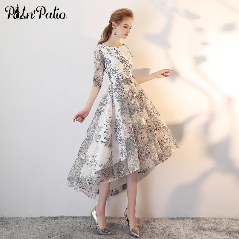 Simple High Low Evening Dresses Long 2018 Elegant O-neck Half Sleeves Lace Prom Dresses For Graduation
Simple High Low Evening Dresses Long 2018 Elegant O-neck Half Sleeves Lace Prom Dresses For Graduation
