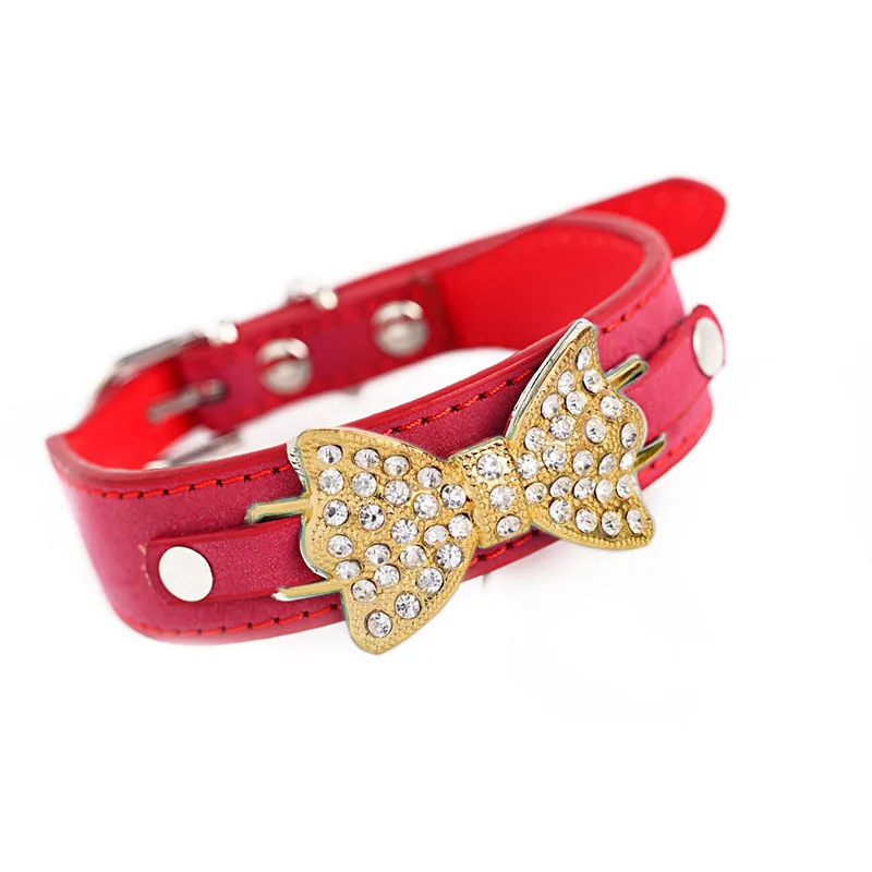 Ошейник Bling Crystal Лук небольшой кожаный ошейник Щенок Cat Чихуахуа использовать