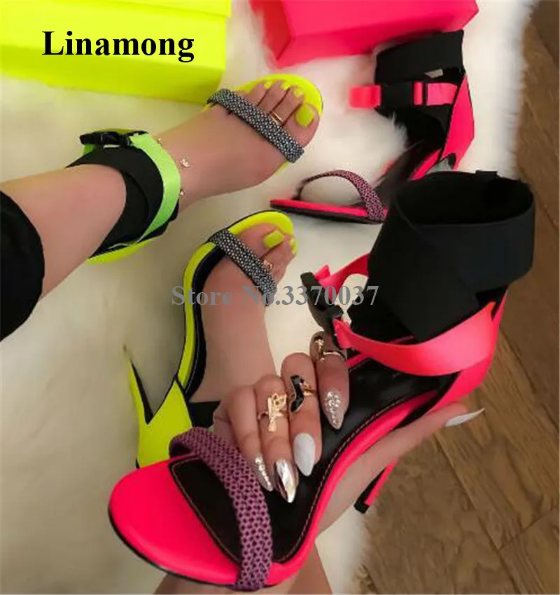 Hottest Women New Fashion Open Toe Patchwork Stiletto Heel Gladiator Sandals Ankle Wrap Buckles Neon Yellow High Heels Sandals
Hottest Women New Fashion Open Toe Patchwork Stiletto Heel Gladiator Sandals Ankle Wrap Buckles Neon Yellow High Heels Sandals