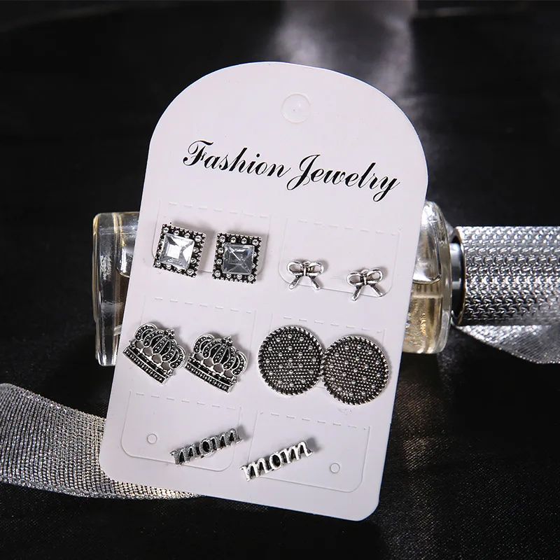 12 Sets/Lot Fashion Stud Earrings For Women Geometric Round Bowknot Shaped Earring Ancient Silver Color Ear Jewelry Accessories
12 Sets/Lot Fashion Stud Earrings For Women Geometric Round Bowknot Shaped Earring Ancient Silver Color Ear Jewelry Accessories