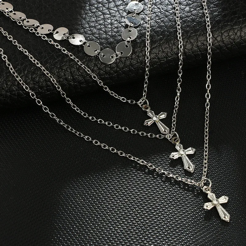 Fashion Multi Layer Cross Round Sequins Pendant Necklace For Women Fashion Silver Color Chain Necklace Birthday Gift
Fashion Multi Layer Cross Round Sequins Pendant Necklace For Women Fashion Silver Color Chain Necklace Birthday Gift