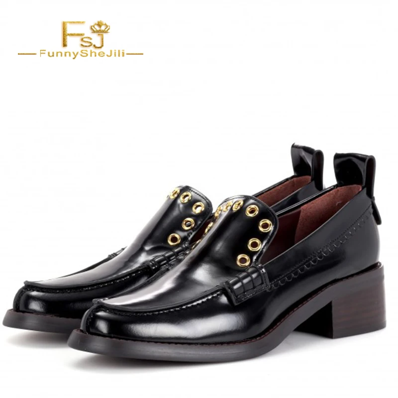 FSJ Retro Black Patent Leather Rivets Low Chunky Heel Women Loafers Casual Round Toe Ladies Pumps 2021 Autumn Size 4-16 US
FSJ Retro Black Patent Leather Rivets Low Chunky Heel Women Loafers Casual Round Toe Ladies Pumps 2021 Autumn Size 4-16 US