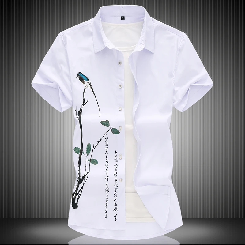 Fashion White Short-sleeved Shirt Men Tops Print Decoration Youth Men Casual Shirt Size 6XL 7XL Chinese Style Men Holiday Shirts
Fashion White Short-sleeved Shirt Men Tops Print Decoration Youth Men Casual Shirt Size 6XL 7XL Chinese Style Men Holiday Shirts