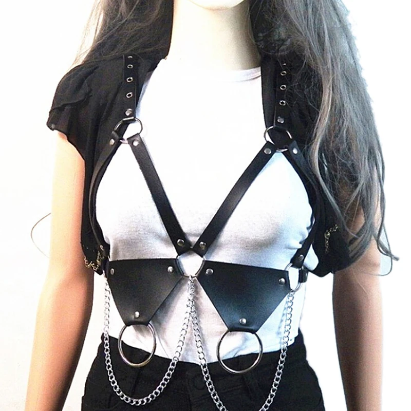 Fashion Punk Cupless Bra Top Leather Harness Belt Body Bondage Chest Straps Black Studded Rivet Cropped Top
Fashion Punk Cupless Bra Top Leather Harness Belt Body Bondage Chest Straps Black Studded Rivet Cropped Top
