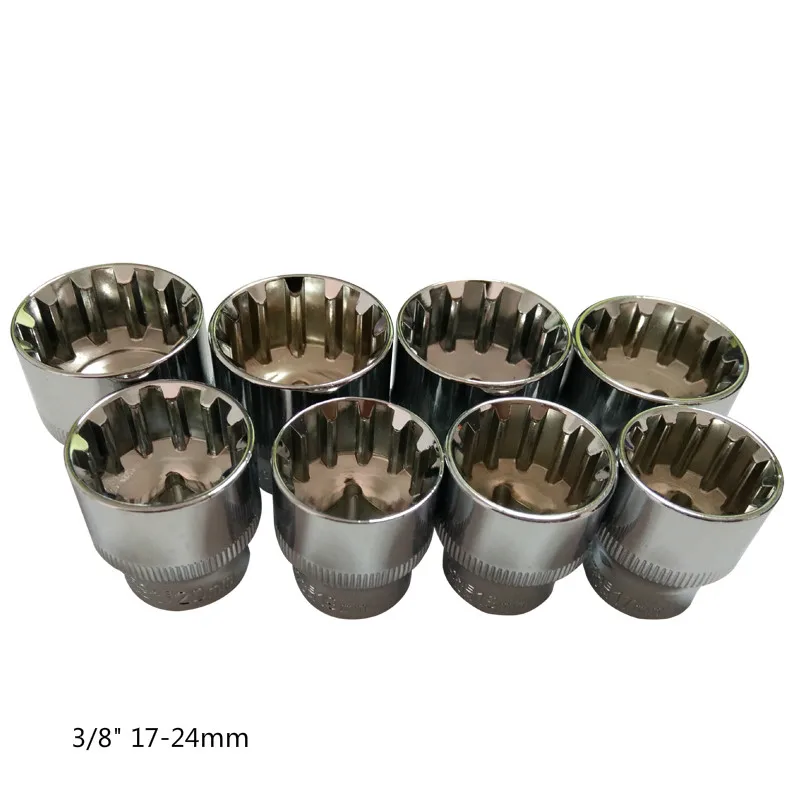 8 pcs 3/8" 17-24mm Universal 12 Tooth Socket Wrench Head Inner Hexagon Spanner Allen Head Auto Repair Tools
8 pcs 3/8" 17-24mm Universal 12 Tooth Socket Wrench Head Inner Hexagon Spanner Allen Head Auto Repair Tools
