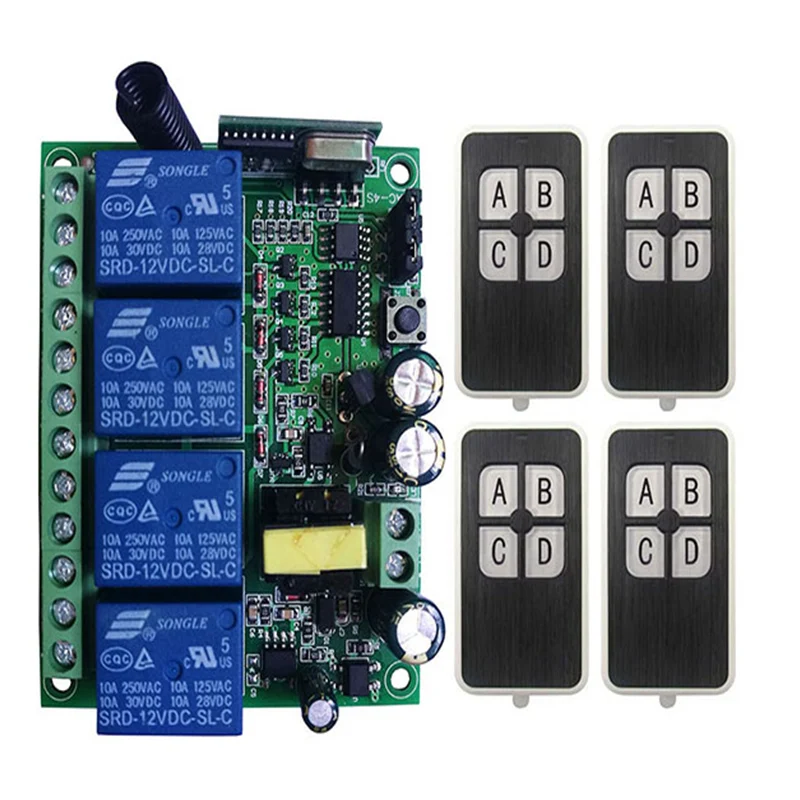 AC110V 220V 230V 4CH 4 CH 10A Wireless Remote Control Switches 220V Relay Output Radio RF Transmitter And 315Mhz/433Mhz Receiver
AC110V 220V 230V 4CH 4 CH 10A Wireless Remote Control Switches 220V Relay Output Radio RF Transmitter And 315Mhz/433Mhz Receiver