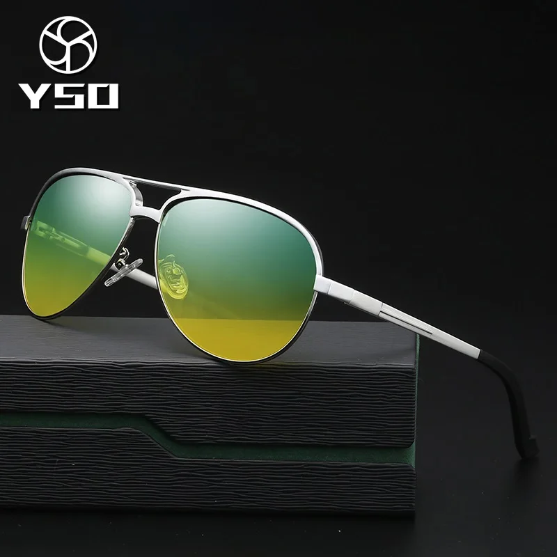 

YSO Sunglasses Men Polarized UV400 Aluminium Magnesium Frame HD Lens Night Vision Driving Glasses Pilot Accessories For Men 8548