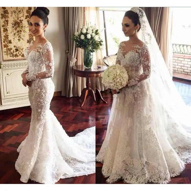 Luxury Mermaid Lace Wedding Gowns 2021 Vestido De Noiva Long Sleeve Sheer Bridal Dresses Custom Made Robe De Mariee
Luxury Mermaid Lace Wedding Gowns 2021 Vestido De Noiva Long Sleeve Sheer Bridal Dresses Custom Made Robe De Mariee