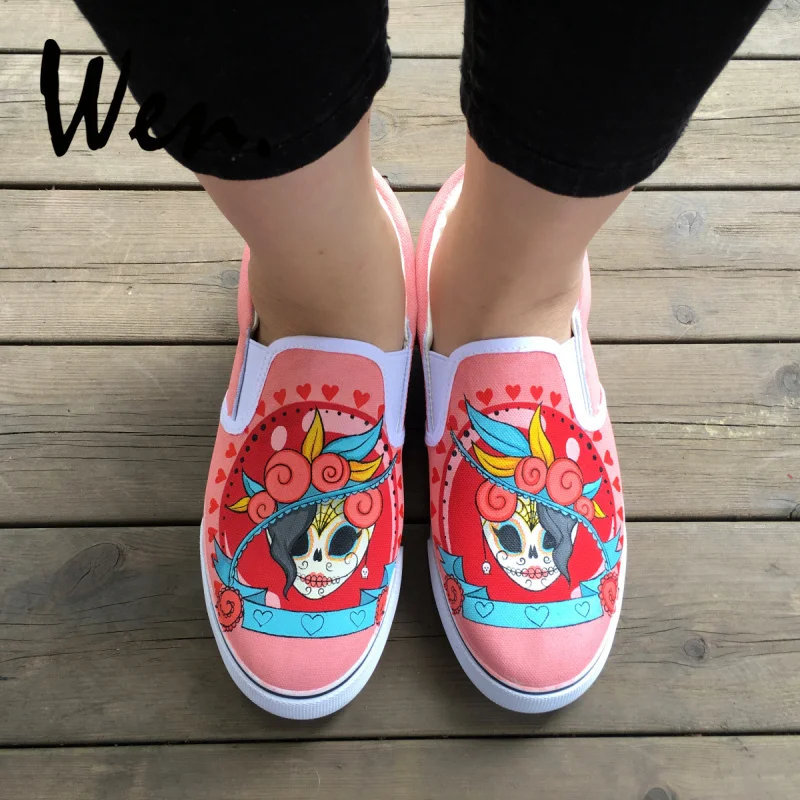Wen Custom Design Mexican Colorful Skull Tattoo Pattern Hand Painted Pink Slip On Canvas Sneakers for Girls Women Gifts
Wen Custom Design Mexican Colorful Skull Tattoo Pattern Hand Painted Pink Slip On Canvas Sneakers for Girls Women Gifts