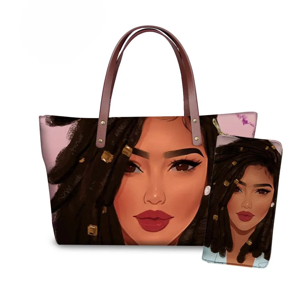 NOISYDESIGNS 2pcs/set Black Women Art African Girls Printing Handbags&Purse Ladies Travel Beach Bag for Females Shoulder Tote
NOISYDESIGNS 2pcs/set Black Women Art African Girls Printing Handbags&Purse Ladies Travel Beach Bag for Females Shoulder Tote