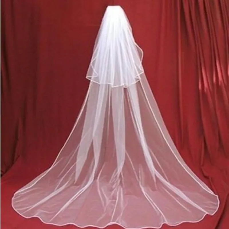 

New In Stock Two Layers Wedding Veil Long 3 Meters Tulle White Ivory Bridal Free Comb Cathedral Length Custom Made Veils New
