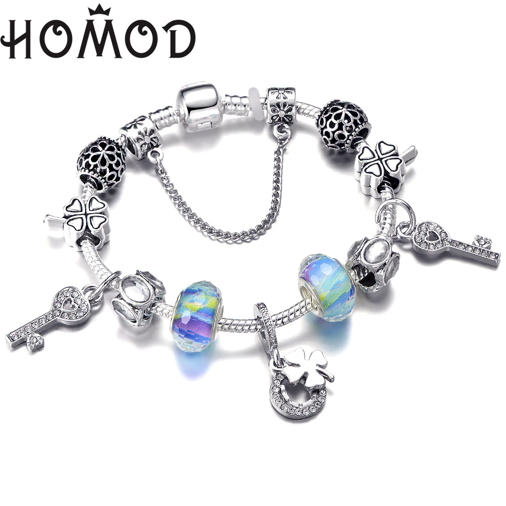 Silver Color Crystal Four Leaf Clover Brand Bracelet With Colorful Murano Round Beads Charm Bracelet For Women DIY Jewelry
Silver Color Crystal Four Leaf Clover Brand Bracelet With Colorful Murano Round Beads Charm Bracelet For Women DIY Jewelry
