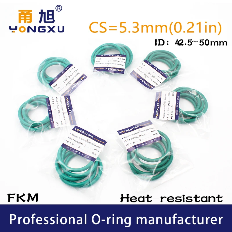 Fluorine rubber Ring FKM Seal CS5.3mm ID42.5/43.7/45/46.2/47.5/48.7/50*5.3mm ORing Seal Gasket Oil Ring Sealing Washer
Fluorine rubber Ring FKM Seal CS5.3mm ID42.5/43.7/45/46.2/47.5/48.7/50*5.3mm ORing Seal Gasket Oil Ring Sealing Washer