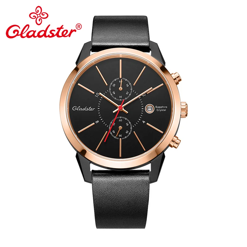 Японские мужские часы Gladster Miyota OS11 роскошные брендовые черные кожаные кварцевые