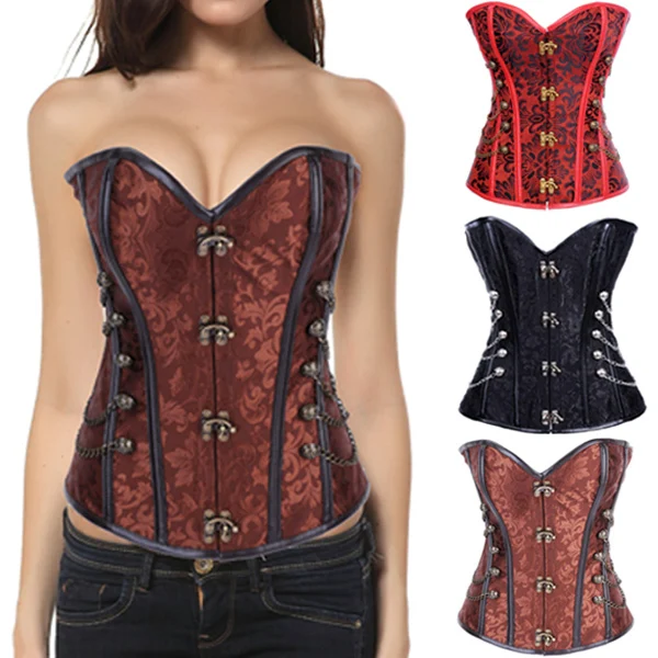 Sexy Strapless Corsets Steel Bone Overbust Black Gothic Corset Steampunk Clothing Bustier Crop Tops WithChains&Metal Ring Buckle
Sexy Strapless Corsets Steel Bone Overbust Black Gothic Corset Steampunk Clothing Bustier Crop Tops WithChains&Metal Ring Buckle