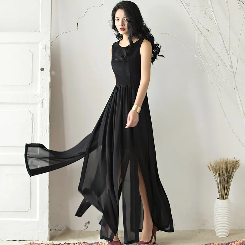 Chiffon Dress New Summer 2017 Female Elegant Sleeveless Vintage Retro Pure Color High Waist Maxi Long A-Line Split Dresses
Chiffon Dress New Summer 2017 Female Elegant Sleeveless Vintage Retro Pure Color High Waist Maxi Long A-Line Split Dresses