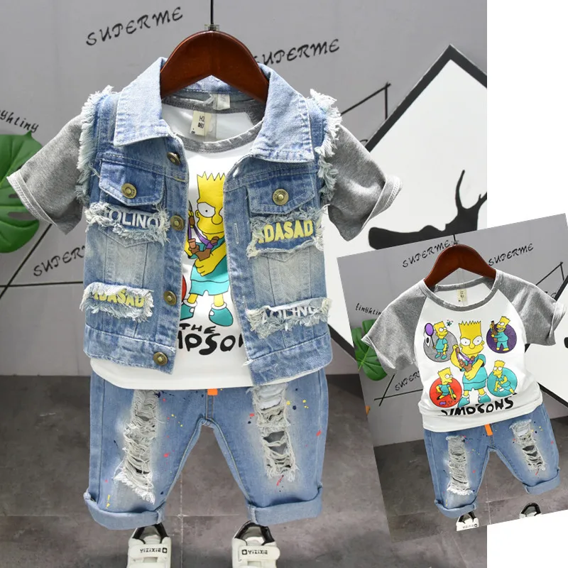2019 Toddler Boys Clothing Set Denim Star Vest + Cartoon T-Shirt+ Hole Denim Pants Summer Children's Clothes Outfit Korean Style
2019 Toddler Boys Clothing Set Denim Star Vest + Cartoon T-Shirt+ Hole Denim Pants Summer Children's Clothes Outfit Korean Style