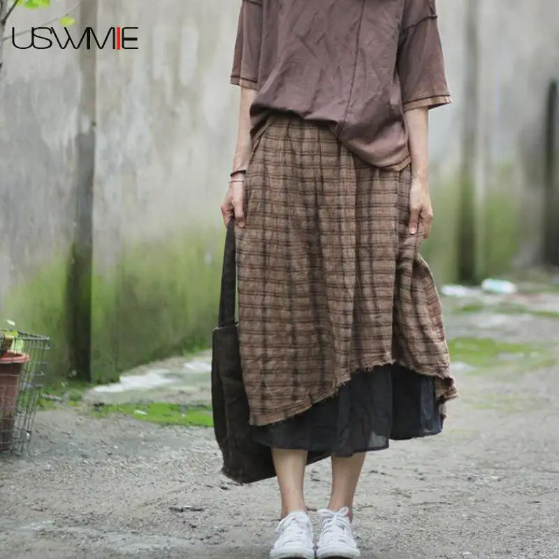 2020 Linen Skirt Retro Art Color Matching Grid Double Layer Oblique Pocket Comfort Irregular Hem Women Skirt USWMIE
2020 Linen Skirt Retro Art Color Matching Grid Double Layer Oblique Pocket Comfort Irregular Hem Women Skirt USWMIE