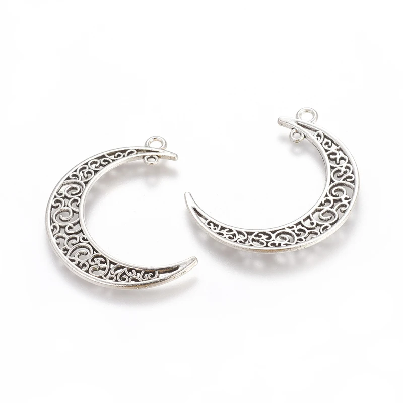 Tibetan Style Alloy Hollow Moon Links, 1/1 Loop, Lead Free, Antique Silver, 37x8x2mm, Hole: 1~3mm 
Tibetan Style Alloy Hollow Moon Links, 1/1 Loop, Lead Free, Antique Silver, 37x8x2mm, Hole: 1~3mm