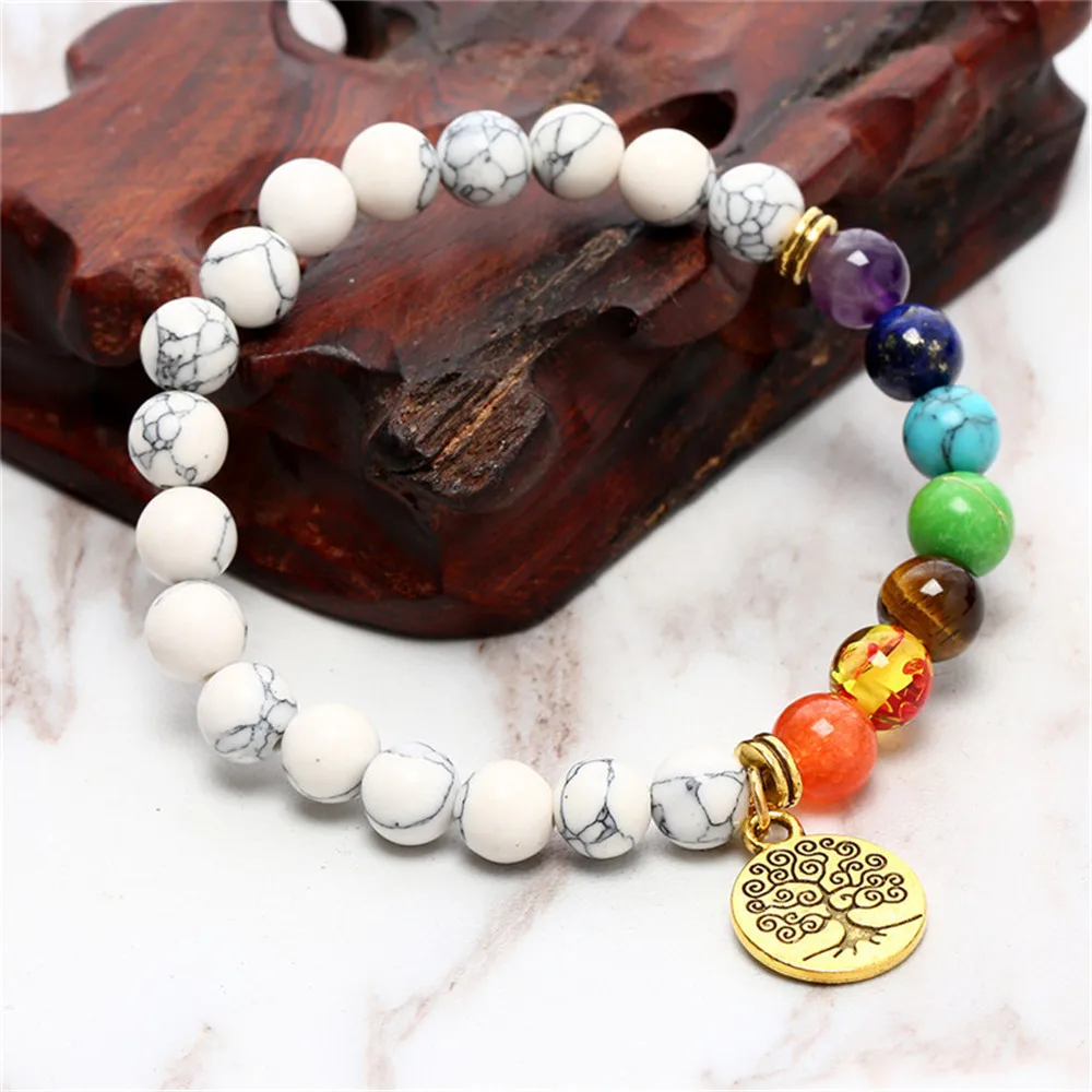 Wholesale 8mm Natural Howlite 7 Chakra Beads Bracelet Energy Yoga Tree of Life Charm Mala Meditation Jewelry for Men or Women
Wholesale 8mm Natural Howlite 7 Chakra Beads Bracelet Energy Yoga Tree of Life Charm Mala Meditation Jewelry for Men or Women