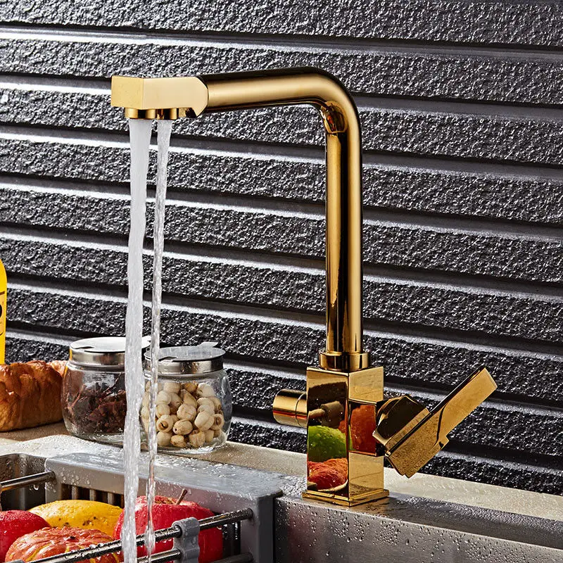 Kitchen Faucet Golden Brass Finish Purifier Water Tap 360 Degree Rotate Kitchen Faucet Dual Handle Mixer Crane Hot Cold Torneira
Kitchen Faucet Golden Brass Finish Purifier Water Tap 360 Degree Rotate Kitchen Faucet Dual Handle Mixer Crane Hot Cold Torneira