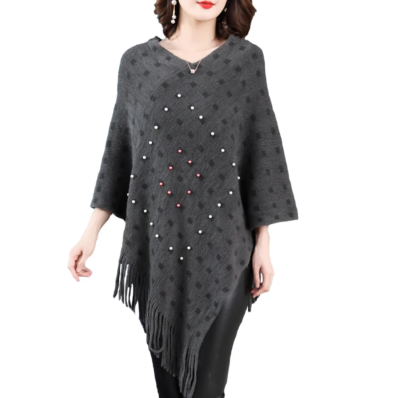 Fashion Shawl Women Sweater Cloak Loose Sweater Female Plaid Beading Batwing Sleeve Tassels Sweaters
Fashion Shawl Women Sweater Cloak Loose Sweater Female Plaid Beading Batwing Sleeve Tassels Sweaters