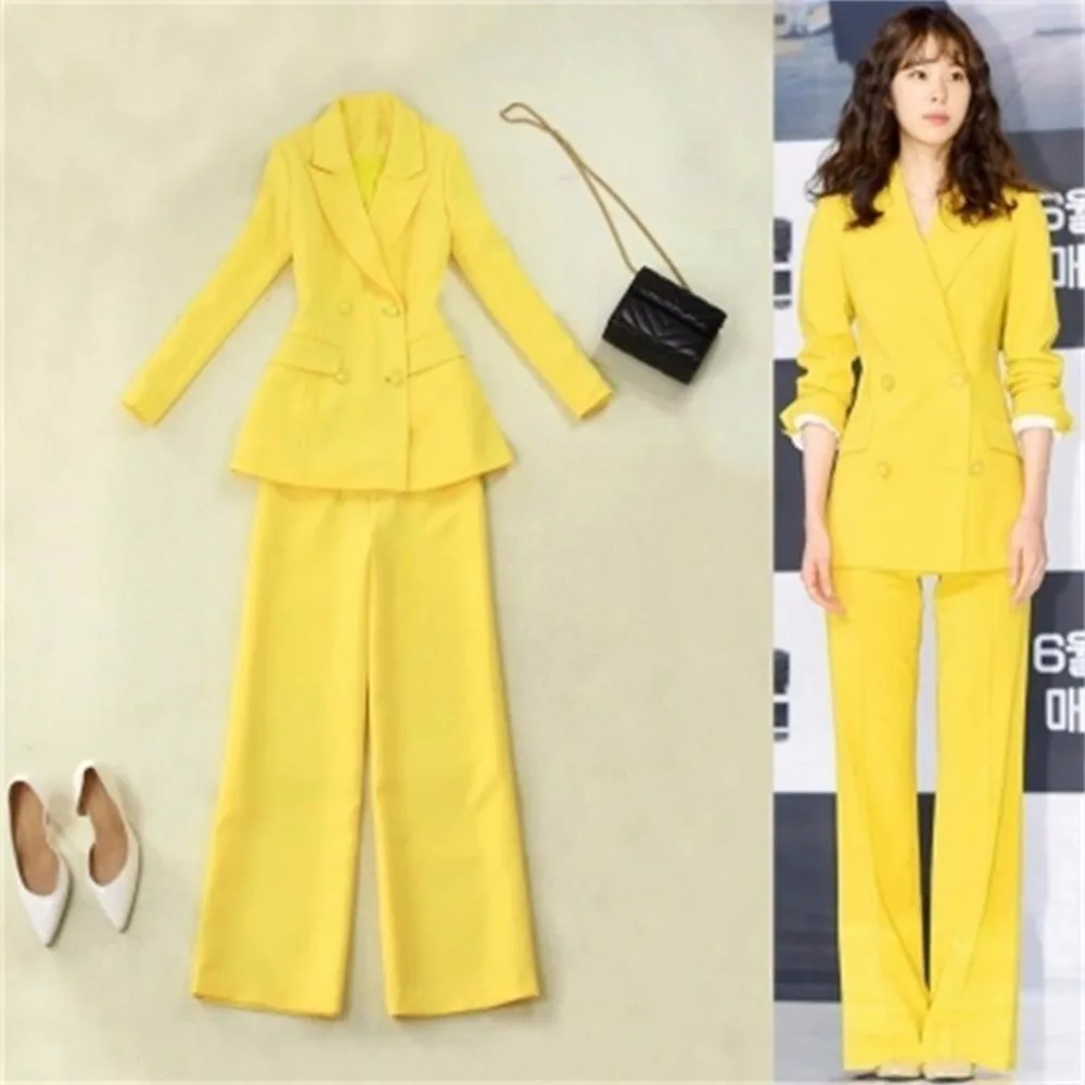 Womens Yellow Double Breasted Blazer Suit Business Office Wide Leg Pants Suit For Ladies Professional Jacket Trousers Set W53
Womens Yellow Double Breasted Blazer Suit Business Office Wide Leg Pants Suit For Ladies Professional Jacket Trousers Set W53