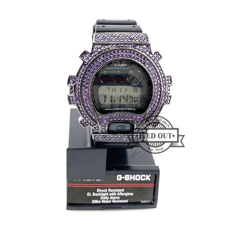 Микро паве фиолетовый лабораторный бриллиант сверкающий корпус для G shock DW6900|Часы