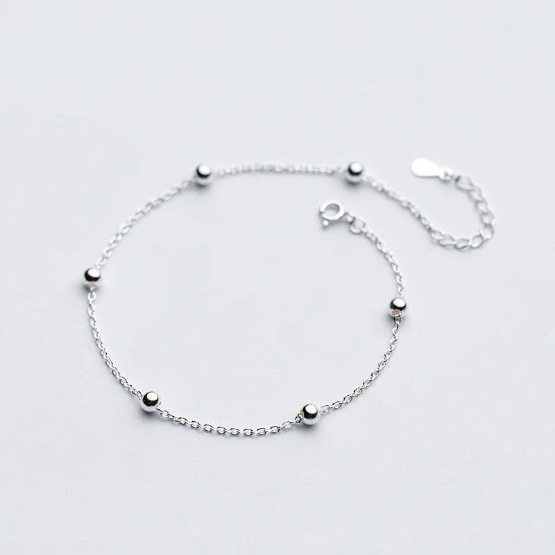 Pretty Cute Polish Bead Link Chain 925 Sterling Silver Ankle Bracelets For Women Foot Anklet Sterling-silver-jewelry | Украшения и