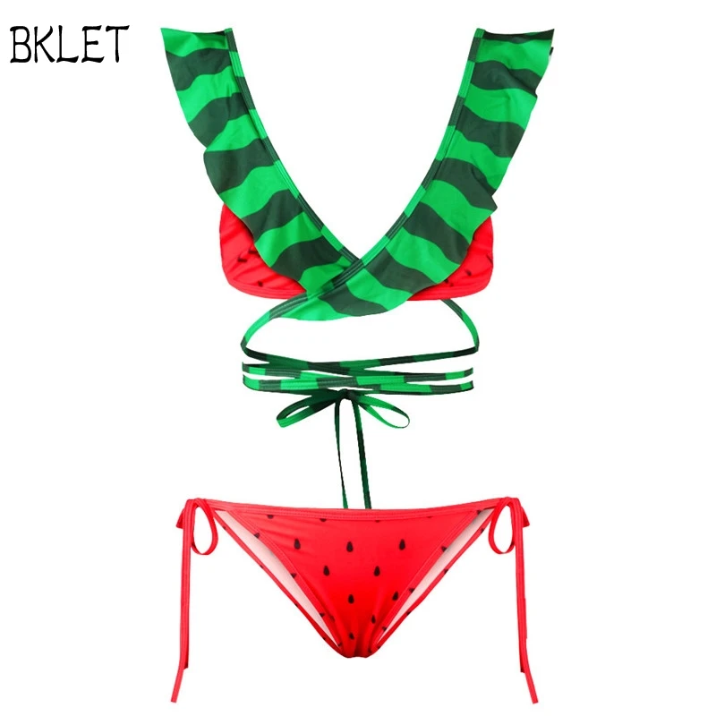 2018 New Women Bikini Set Female Watermelon Print Swimwear Sexy Cross Halter Bandage Flouncing Swimsuit Beach Wear Biquinis
2018 New Women Bikini Set Female Watermelon Print Swimwear Sexy Cross Halter Bandage Flouncing Swimsuit Beach Wear Biquinis