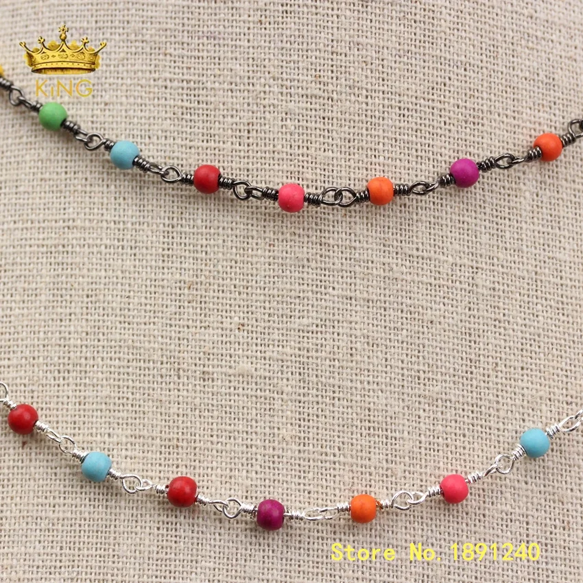 Круглые бусины Howlite 5 метров цепочка для ювелирных изделий 4 мм цветная Бирюзовая