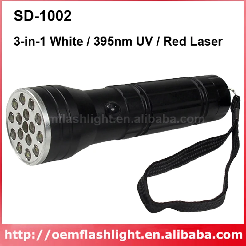 SD-1002 10 x Whte LED / 5 x 395nm UV / Red Laser 3 in 1 Mini LED Flashlight - Black (3xAAA)
SD-1002 10 x Whte LED / 5 x 395nm UV / Red Laser 3 in 1 Mini LED Flashlight - Black (3xAAA)