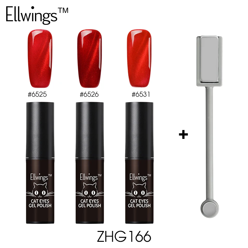 Ellwings 3 шт. красный Гель лак для ногтей с эффектом кошачий глаз Блестящий пламенный