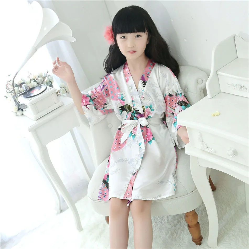 Красное кимоно для маленьких девочек банный Халат детское ночное платье из