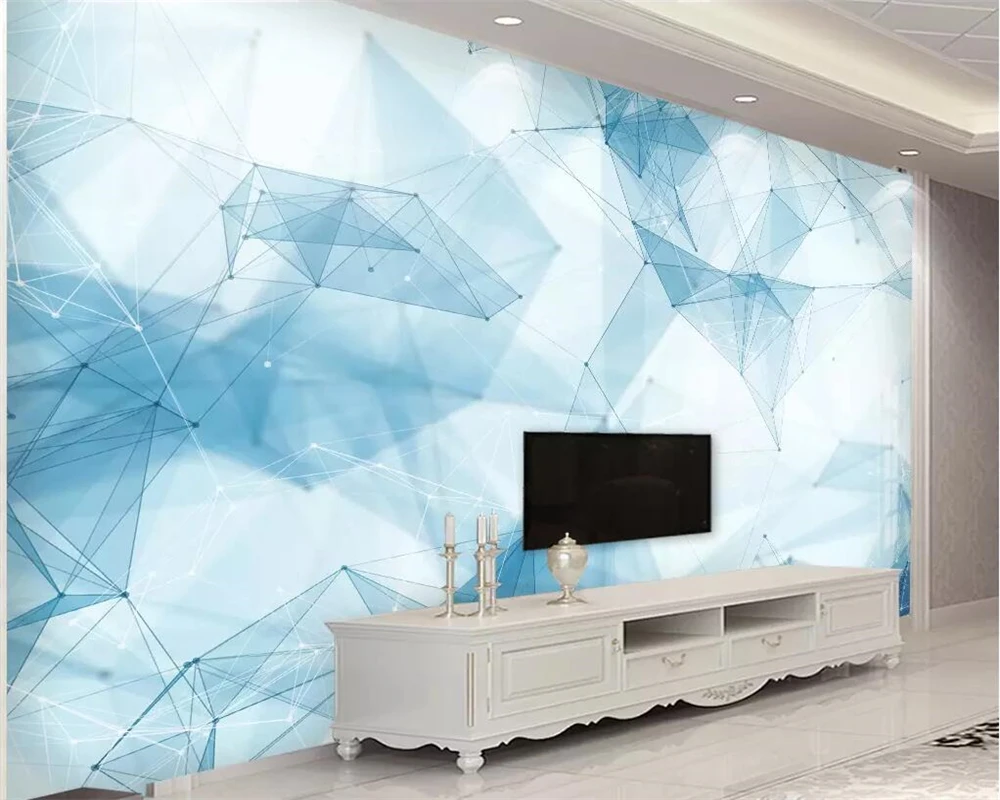 

beibehang Custom wallpaper 3d mural dreamy elegant blue beautiful Nordic minimalist geometric line Living room bedroom wallpaper