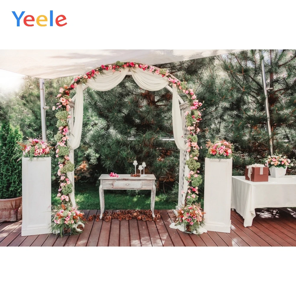 Yeele свадебные фотографии Цветы Арка занавес стол пол деревья фоны для фотографий