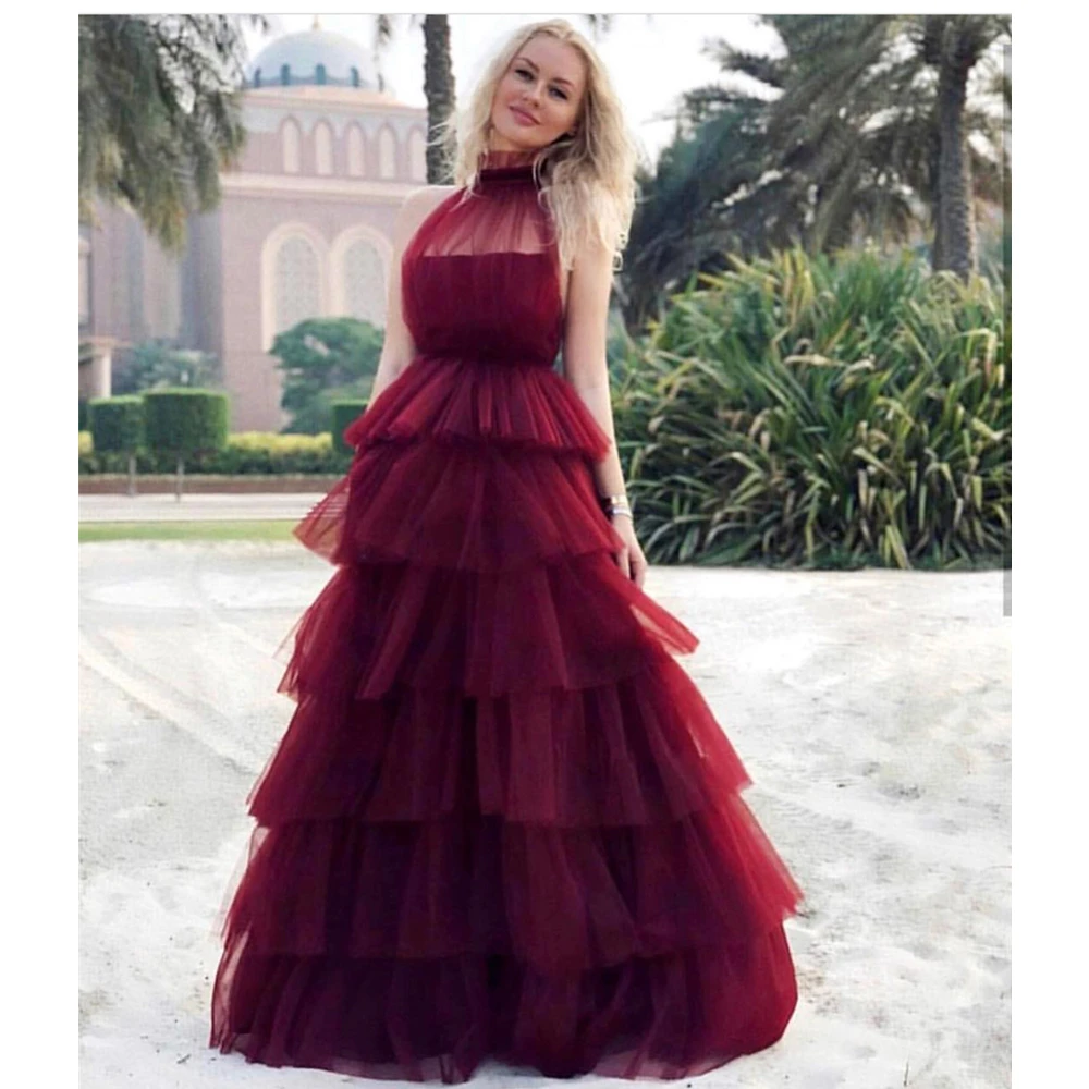 Tiered Tulle Burgundy Evening Dress 2019 High Neck Sleeveless Puffy Formal Dresses Long Party Gowns Robe De Soiree
Tiered Tulle Burgundy Evening Dress 2019 High Neck Sleeveless Puffy Formal Dresses Long Party Gowns Robe De Soiree